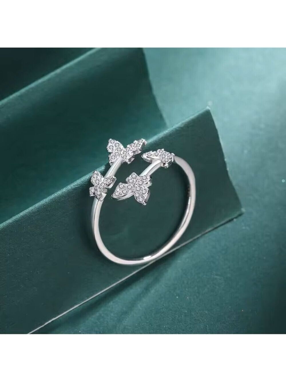 Four  Butterflies adjustable open ring 925 Sterling Silver - Picture 5 of 7